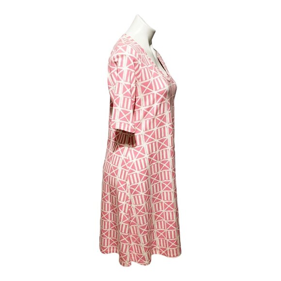 Mahi Gold Large Pink White Geometric Short Sleeve Scoop Neck Dress - Picture 3 of 5